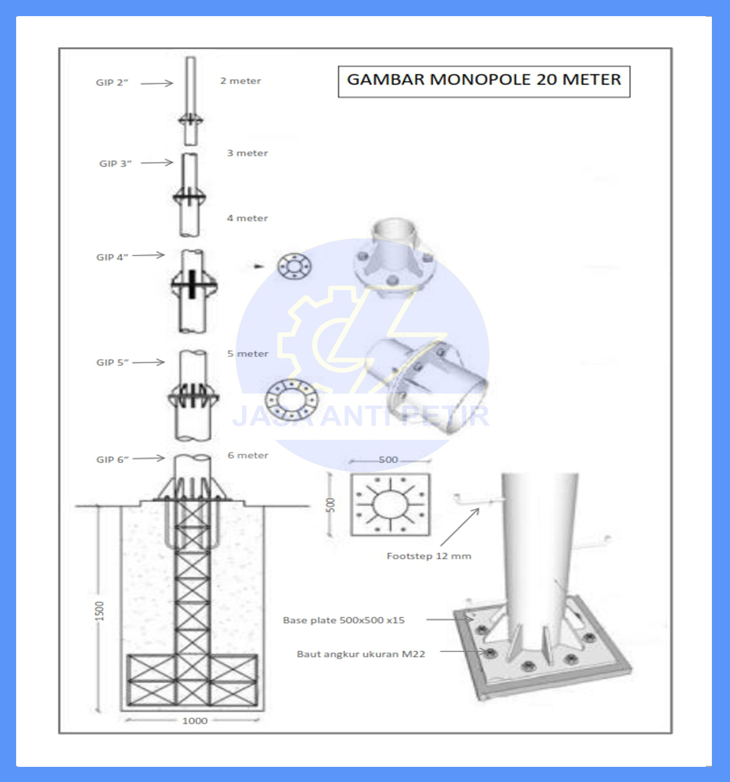 Proteksi Petir Material Tiang Monopole 20 Meter