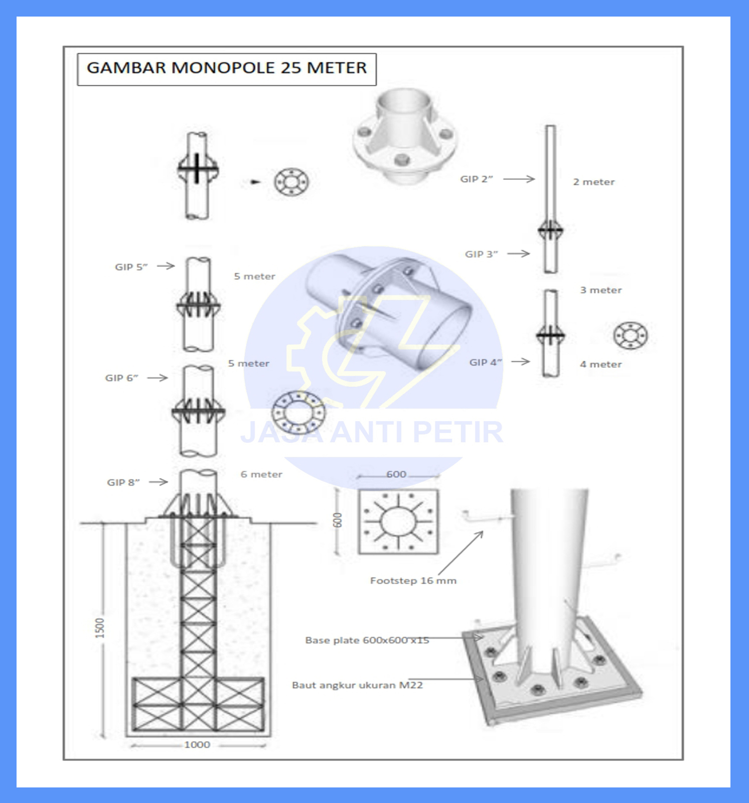 Proteksi Petir Material Tiang Monopole 25 Meter