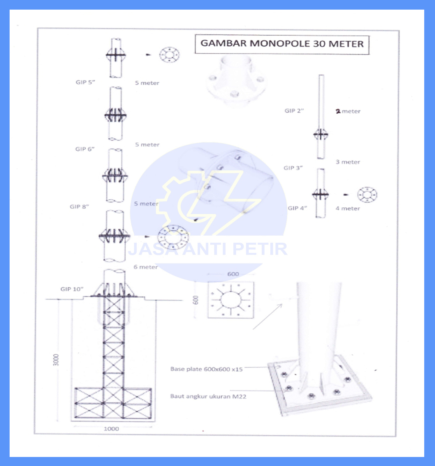 Proteksi Petir Material Tiang Monopole 30 Meter